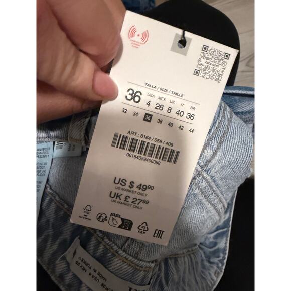 Zara Women's 4 Light Blue High Waist Straight Ankle Rigid Pocketed Cotton Jeans - Picture 10 of 10